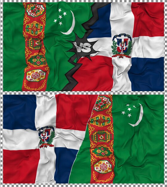 dominican republic vs turkmenistan half combined flag cloth bump texture 3d rendering