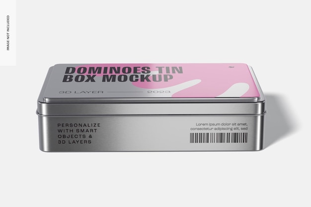 PSD dominoes tin box mockup, front view