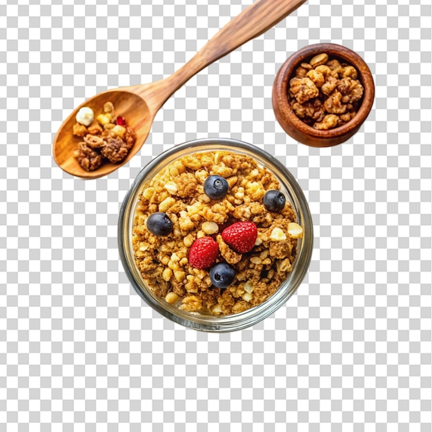 Domowa granola na drewnianym widoku z góry izolowana na przezroczystym tle