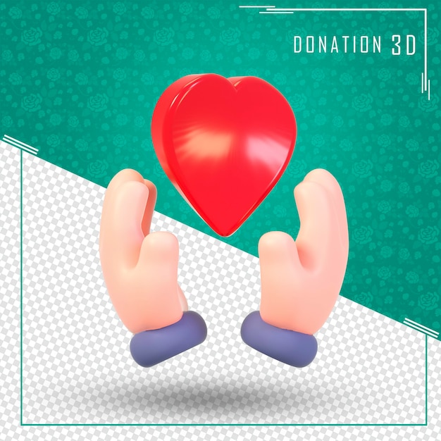 Donatie 3d handen die hart opslaan met het 3d teruggeven