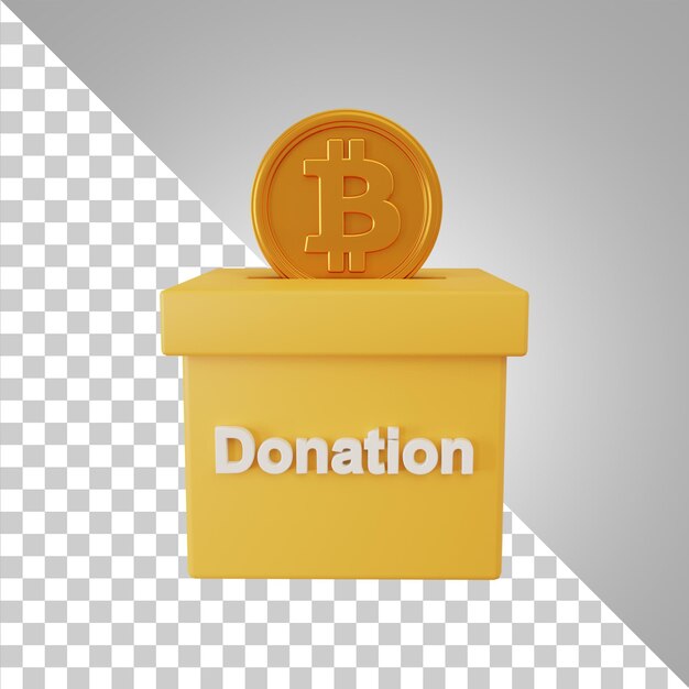 PSD donation box with falling bitcoin 3d rendering