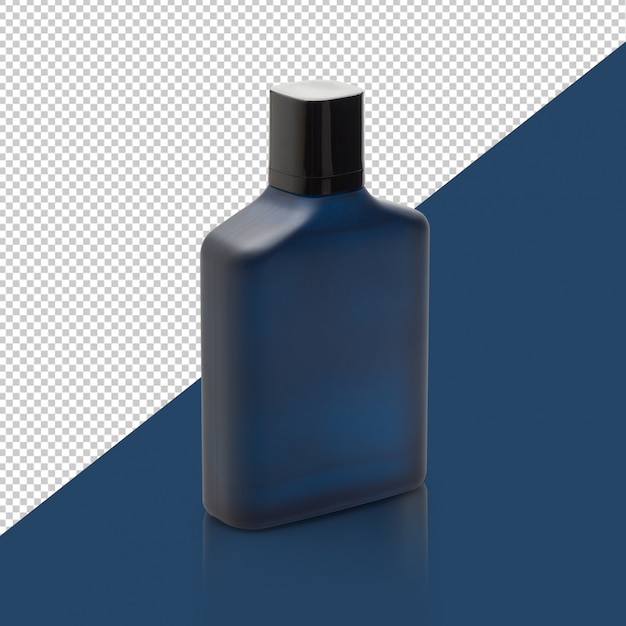 Donkerblauwe fles parfum met reflectiemodel sjabloon voor uw ontwerp.