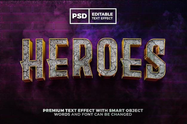 Donkere helden goud 3d bewerkbaar teksteffect