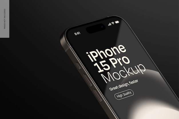 PSD donkere iphone 15 pro mockup rechte weergave