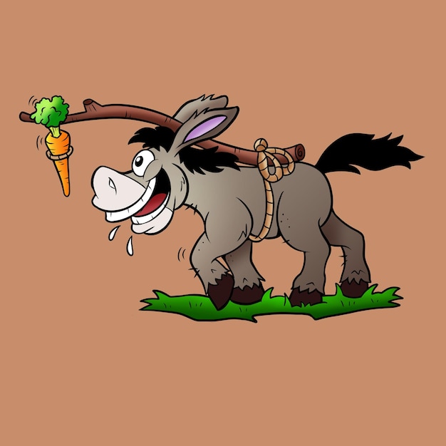 Donkey following carrot illustration