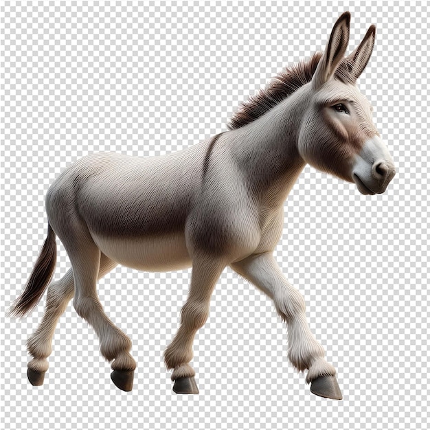 A donkey is shown in a photo with a white background