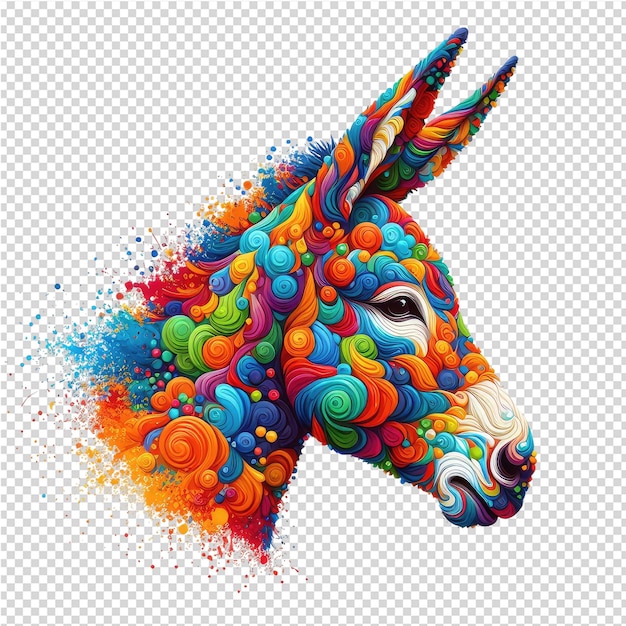 PSD a donkey with colorful spots and the word twirling on it