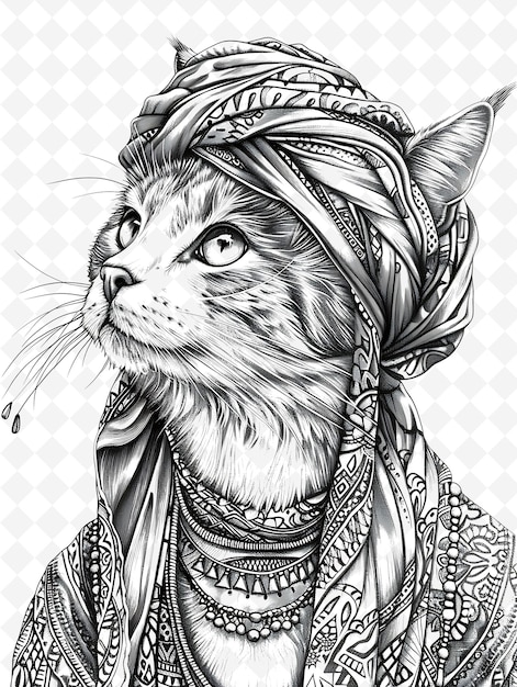 PSD donskoy cat wearing a headwrap with a bohemian expression po animals sketch art vector collections