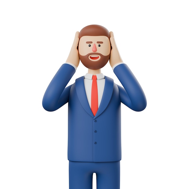 Не слушайте концепцию, покрывающую уши 3D-иллюстрация бородатого американского бизнесмена