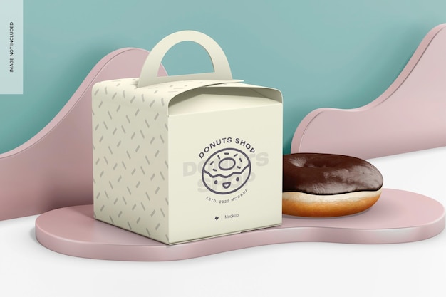 PSD donut box with podiums mockup right view