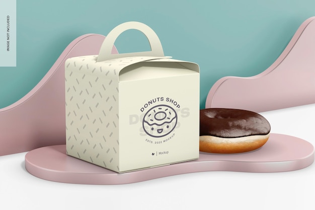 Donut box with podiums mockup right view