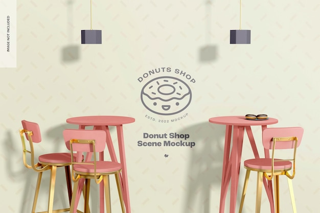 PSD donut shop scene mockup with lamps