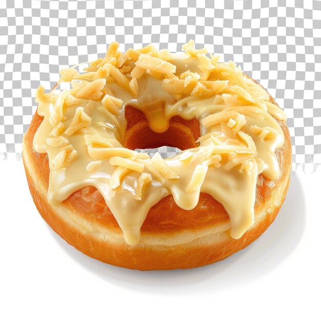 PSD a donut with caramel icing and a square of squares in the background