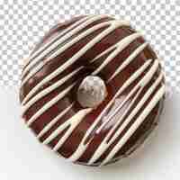 PSD a donut with chocolate frosting and white stripes