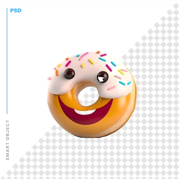 PSD donut with glaze and sprinkles on the head 3d illustration