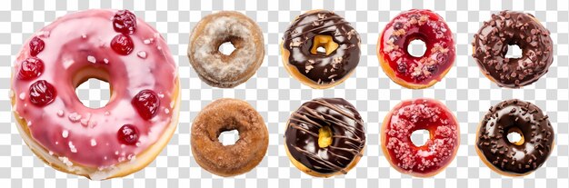 PSD donuts set with colorful sprinkles isolated on transparent