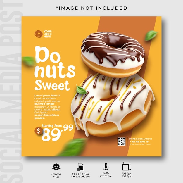 Modello di post instagram di donuts sui social media