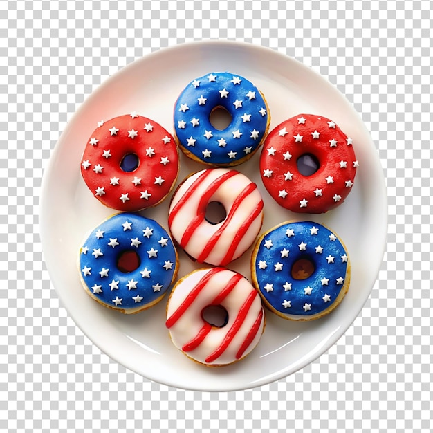 PSD donuts with patriotic red white and blue on transparent background