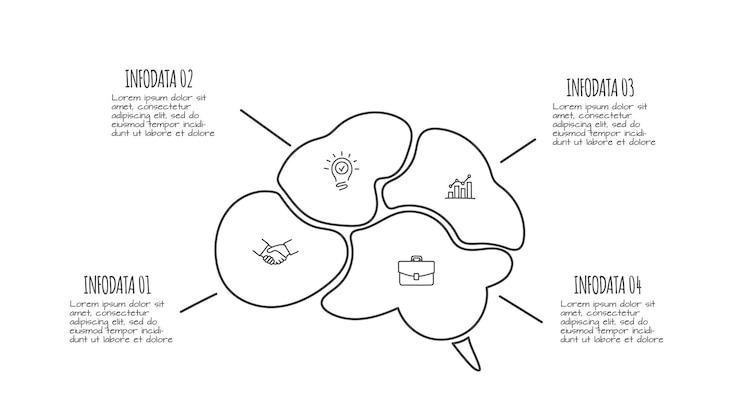 PSD doodle brain infographic elements with 4 options hand drawn icons thin line illustration