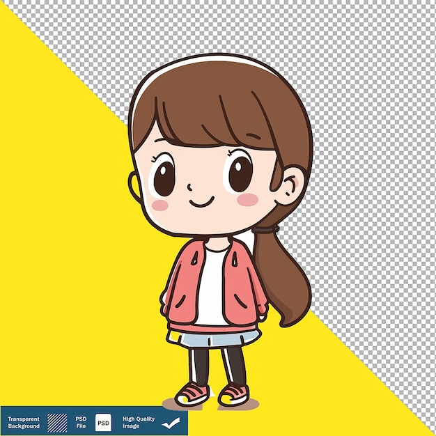 Doodle cartoon girl simple illustration on transparent background png psd