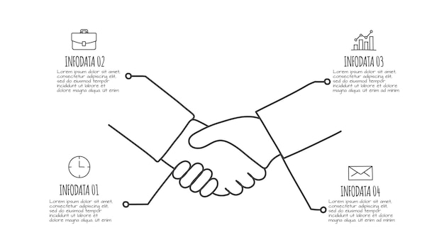 PSD doodle infographic handdruk met 4 opties handgetekende pictogrammen dunne lijn partnerschap illustratie