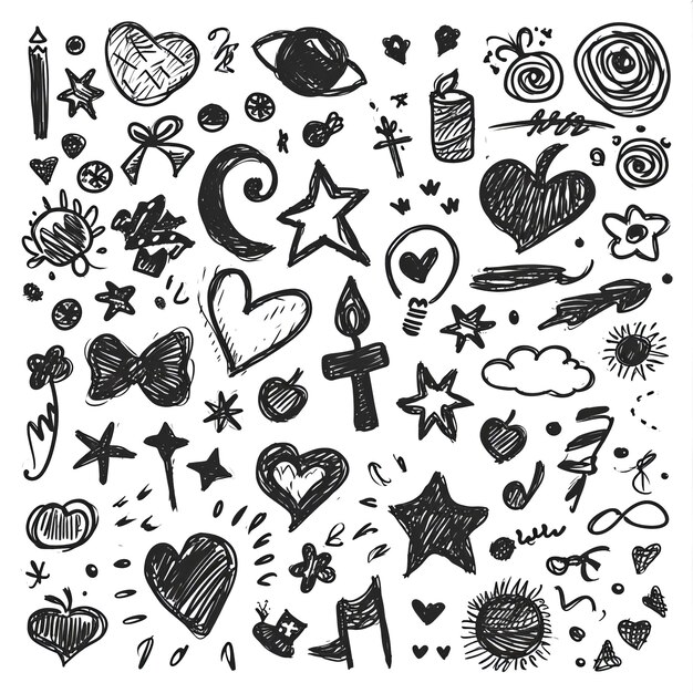 PSD doodle marker hand drawn shapes vector illustration