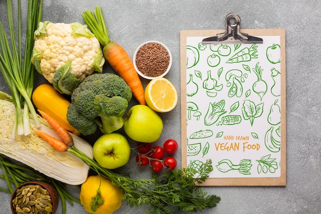 Doodle menu and veggies top view