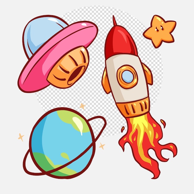 Doodle przestrzeń kolorowe galaktyki na białym tle