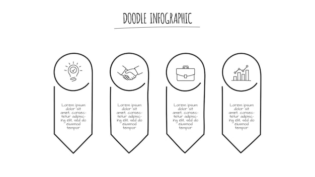 PSD 縦インフォグラフィック エレメントを 4 つのオプションでドゥードルする 手描きアイコン 編集可能なイラスト
