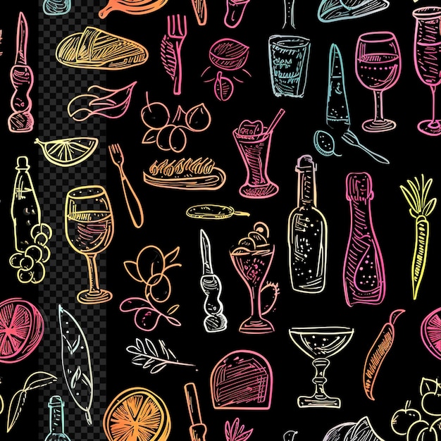 Doodles restaurant food design transparent background