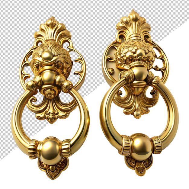 PSD door gold knockers on transparent background