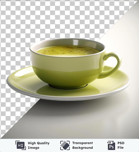 PSD doorzichtige achtergrond psd kop groene thee op een wit bord