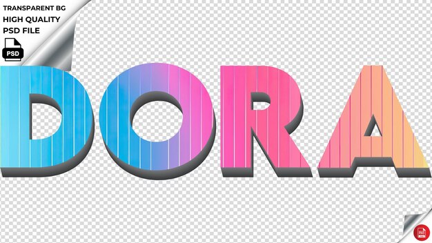 Dora tipografia arcobaleno colorato texture di testo psd trasparente