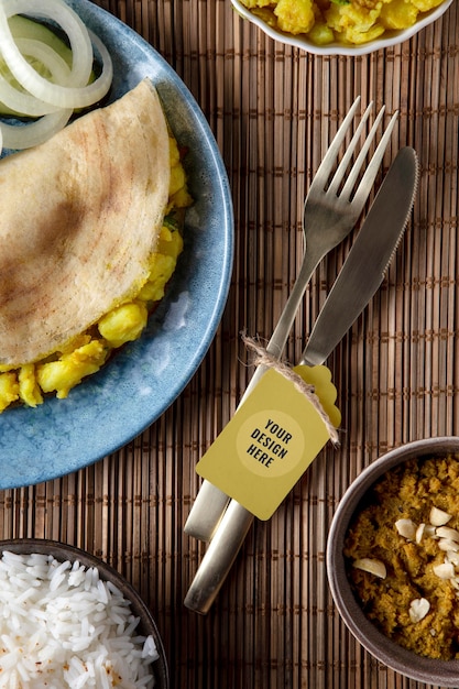 Dosa-arrangement met mock-up tag