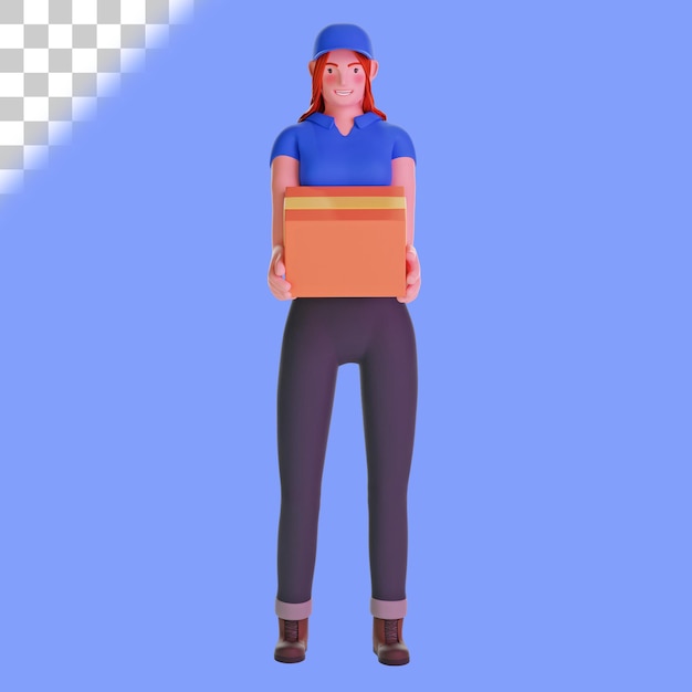 Dostawa dziewczyna przynosząca duży pakiet ilustracja 3D