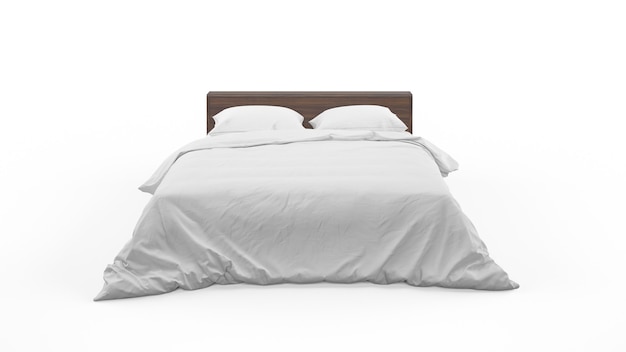 Double bed with white bedding isolated
