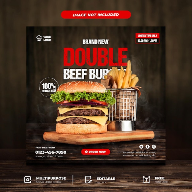 Double beef burger set social media template