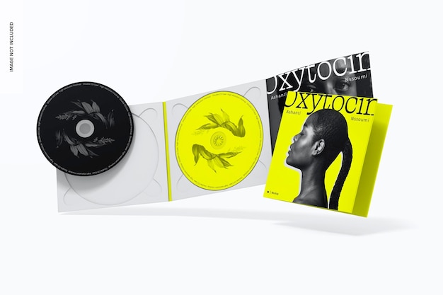 PSD double cd case mockup, floating