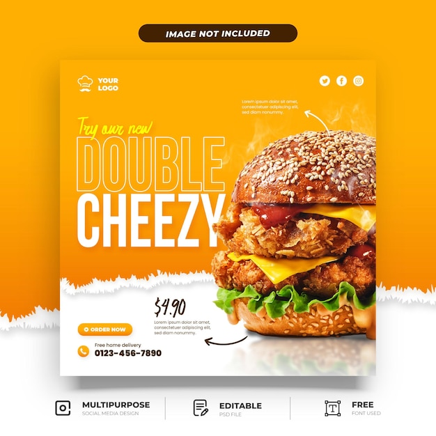 Double cheezy burger promotion social media template