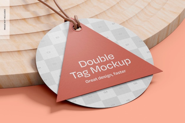 Double Clothing Tag with Podium Mockup Leaned