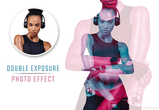 PSD double color exposure photo effect mockup