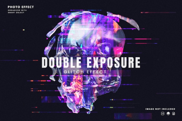 PSD double exposure glitch effect for photo