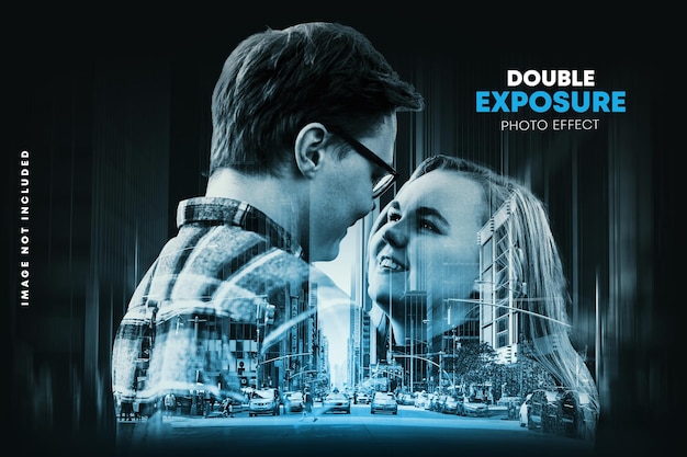 Double exposure photo effect mockup