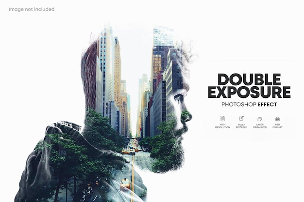 PSD double exposure photo effect template