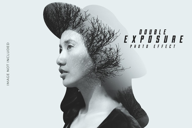 PSD double exposure portrait photo effect psd template