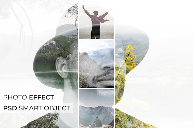 PSD double exposure shapes photo effect