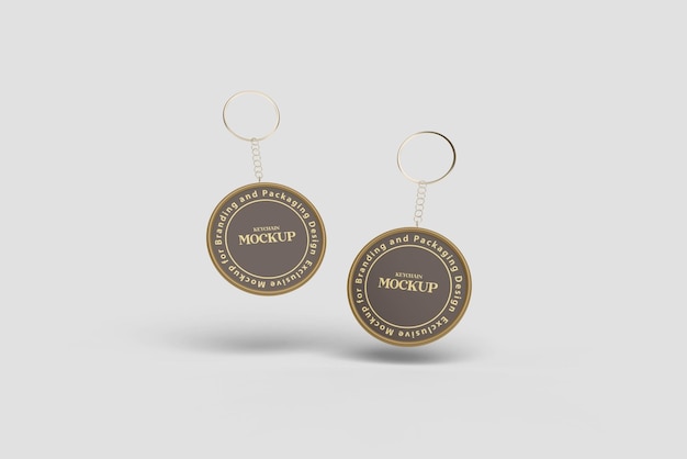 Double of floating round keychain mockup