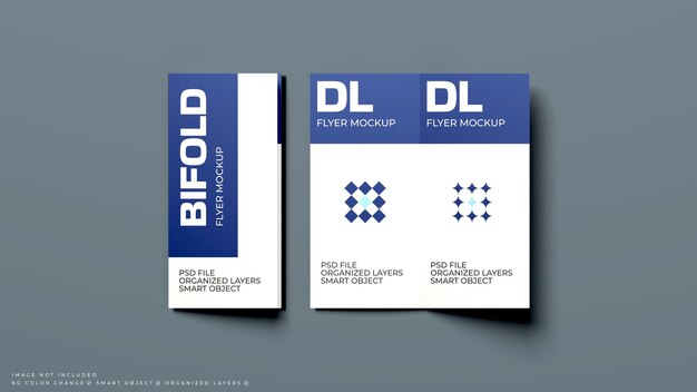 PSD closeup front view의 이중 접기 또는 bifold dl 브로셔 목업