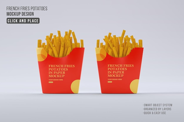 PSD double french fries potatoes packaging mockup template