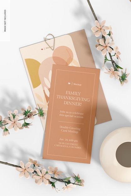 Double Greeting Card Mockup High Angle View
